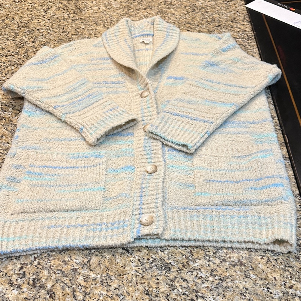 Pilcro Cream and Blue Cardigan Sweater